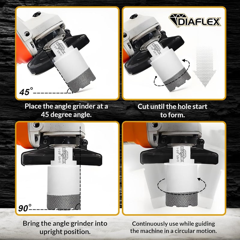 DIAFLEX Premium Brazed Core Bit – 1-3/8" Diamond Hole Saw for Porcelain, Ceramic, Stone, Dekton – 5/8"-11 Thread – Fast Clean Cuts – Vacuum Brazed – Wet or Dry Use - Image 5